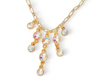 Swarovski crystal clear crystal AB  chain necklace , fine gold plated