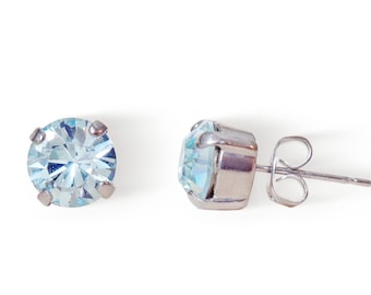 Swarovski Crystal  8mm stud earrings colour light azore, rhodium silver  plated,KONPLOTT inspired