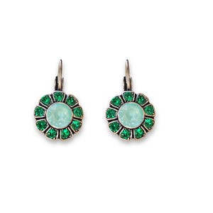 DAHLIA Swarovski crystal floral design  drop earrings,majestic green,soft mint,antique silver plated