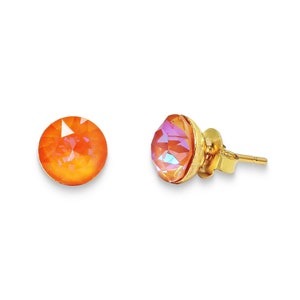 Swarovski Kristall 8mm Ohrstecker Kristallorange entzünden, Gelbgold oder versilbert