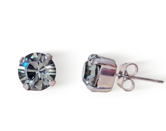 Swarovski Crystal  8mm stud earrings colour black diamond, rhodium silver  plated,KONPLOTT inspired