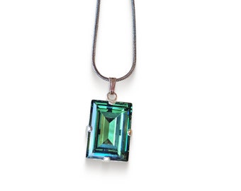 Swarovski crystal  18X13mm  rectangular step cut pendant necklace erinite