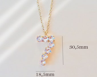 Swarovski crystal  pendant necklace number Seven , clear crystal,yellow gold plated