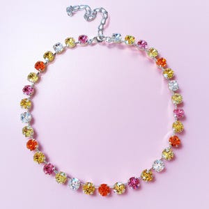 LEMON SUNDAE Swarovski crystal  fancy stone tennis  necklace, multicolour ,rhodium silver plated
