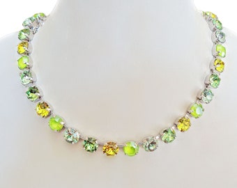 LIME DROPS Swarovski crystal  fancy stone tennis  necklace,lime,citrus green,rhodium silver plated