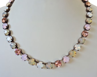 Swarovski crystal 8mm fancy stone necklace crystal multicolour opals  ,antique brass plated