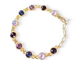 Swarovski crystal  fancy stone link setting bracelet purple shades,18k yellow gold plated