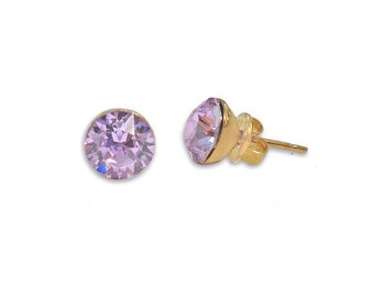 Austrian Crystal  stud earrings purple Violet, gold plated