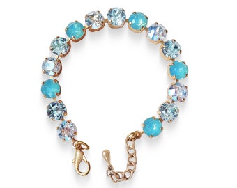 Swarovski crystal 8mm fancy stone tennis style bracelet pacific opal,crystal moonlight,yellow gold plated