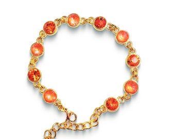 Swarovski crystal  fancy stone link setting bracelet orange glow delite /fire opal,18k yellow gold plated