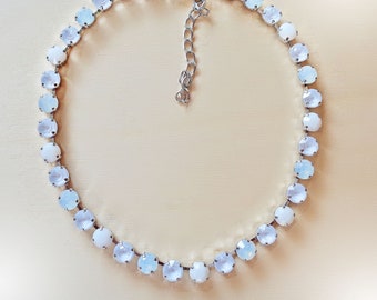 ODET'S WEDDING  Swarovski crystal  fancy stone tennis  necklace, white opal,electric white,rhodium silver plated