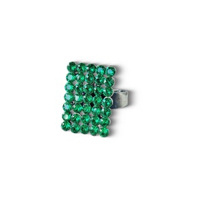 Swarovski-Kristall majestätisch grün 15 x 20 mm rechteckiger Strass-Fingerring, antik versilbert