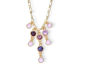 Swarovski crystal multicolour purple tones chain necklace , fine gold plated