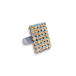 Anillo de dedo con strass rectangular de 15x20 mm con topacio claro y brillo de cristal de Swarovski, plata antigua