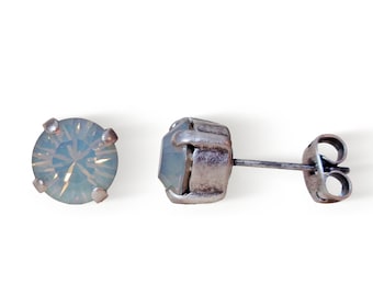 Swarovski Crystal  8mm stud earrings colour light grey opal, antique  silver  plated,KONPLOTT inspired