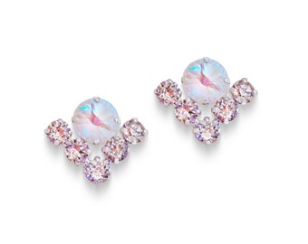 Swarovski crystal multistone stud earrings ivory cream delite and light silk,silver plated