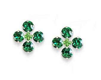 Swarovski crystal cross stud earrings majestic green,silver plated