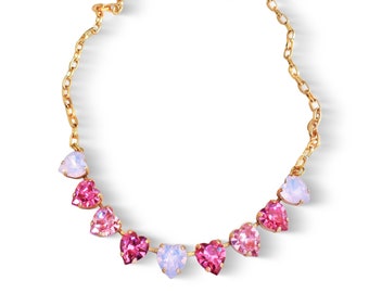 Swarovski crystal  11mm fancy heart stones tennis style necklace,multicolour light rose,rose,opal