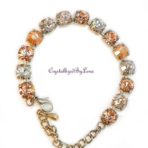 Swarovski crystal 8mm fancy stone tennis style bracelet multicolour pink and silver shades
