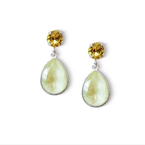 Soft yellow ignite pear stone stud & drop  crystal earrings, genuine Austrian crystal