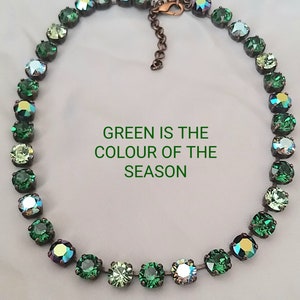 VIVID FOREST Swarovski crystal 8mm fancy stone necklace crystal  dark green moss  ,antique brass plated