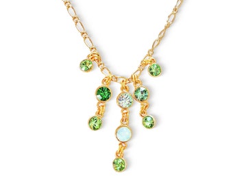 Swarovski crystal multicolour green tones chain necklace , fine gold plated