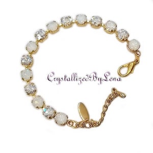 Swarovski crystal 6mm fancy stone tennis style bracelet white opal and crystal moonlight
