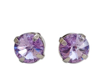 Swarovski Crystal  10mm rivoli stud earrings violet,rhodium silver plated