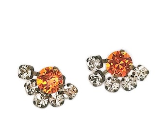 Boucles d'oreilles en cristal Swarovski en pierre fantaisie avec une belle mandarine scintillante et un cristal clair, inspirées de KONPLOTT