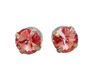 Swarovski Crystal  10mm rivoli stud earrings light rose,rhodium silver plated