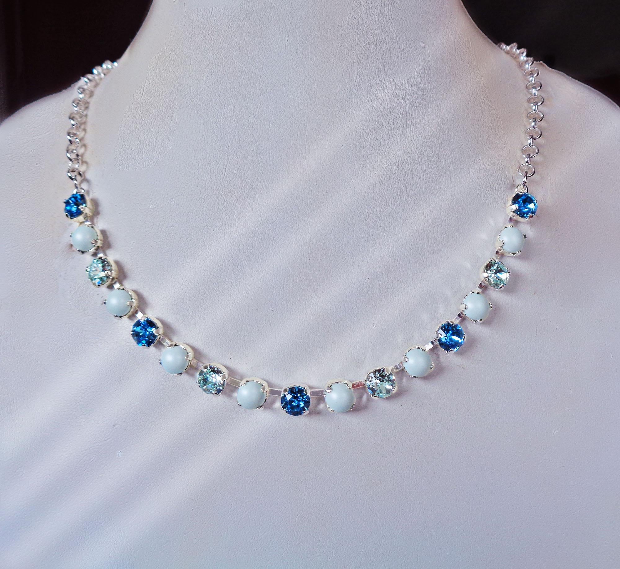 Collana A Y Con Cristallo Blu E Ciondolo A Goccia - Gioiello Largo In Argento Con Strass, Regalo Per Donna, Boho Chic - 2