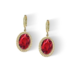 Austrian crystal oval fancy stone  drop earrings,scarlet,14k gold plated
