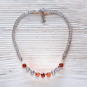 Swarovski crystal 8mm tangerine and clear crystal fancy stones chain necklace,bright silver plated