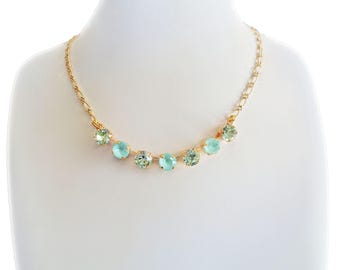Austrian crystal 8mm pastel green fancy stones ,chain necklace,gold plated