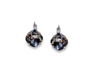 Austrian Crystal  square drop earrings black diamond,rhodium silver