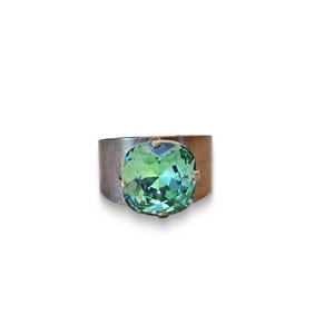 Anello in pietra quadrata di cristallo austriaco, cristallo erinite, regolabile, ottone anticato