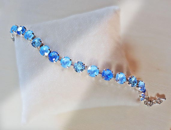 AEGEAN BLUE Austrian crystal tennis style bracelet sky ignite,aquamarine,rhodium silver