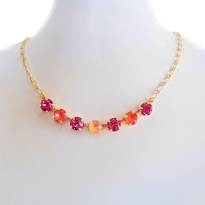 Cristal Swarovski 8mm rose vif, pierres fantaisie lueur orange, collier chaîne, plaqué or