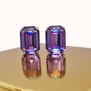 Boucles d'oreilles clous pierre fantaisie octogone cristal Swarovski 14X10mm tanzanite, plaqué argent rhodié