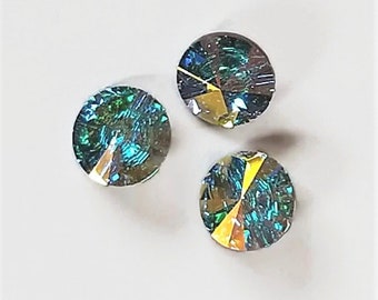 Swarovski crystal  3015 style 10mm round sew-on buttons colour clear crystalAB (bluish effect) 6 picks