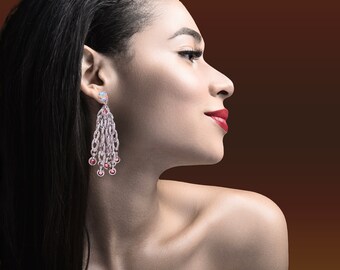 Swarovski Crystal Star Stud and Chain Drop Earrings Silk Swarovski Crystal Star Stud and Chain Drop Earrings Silk