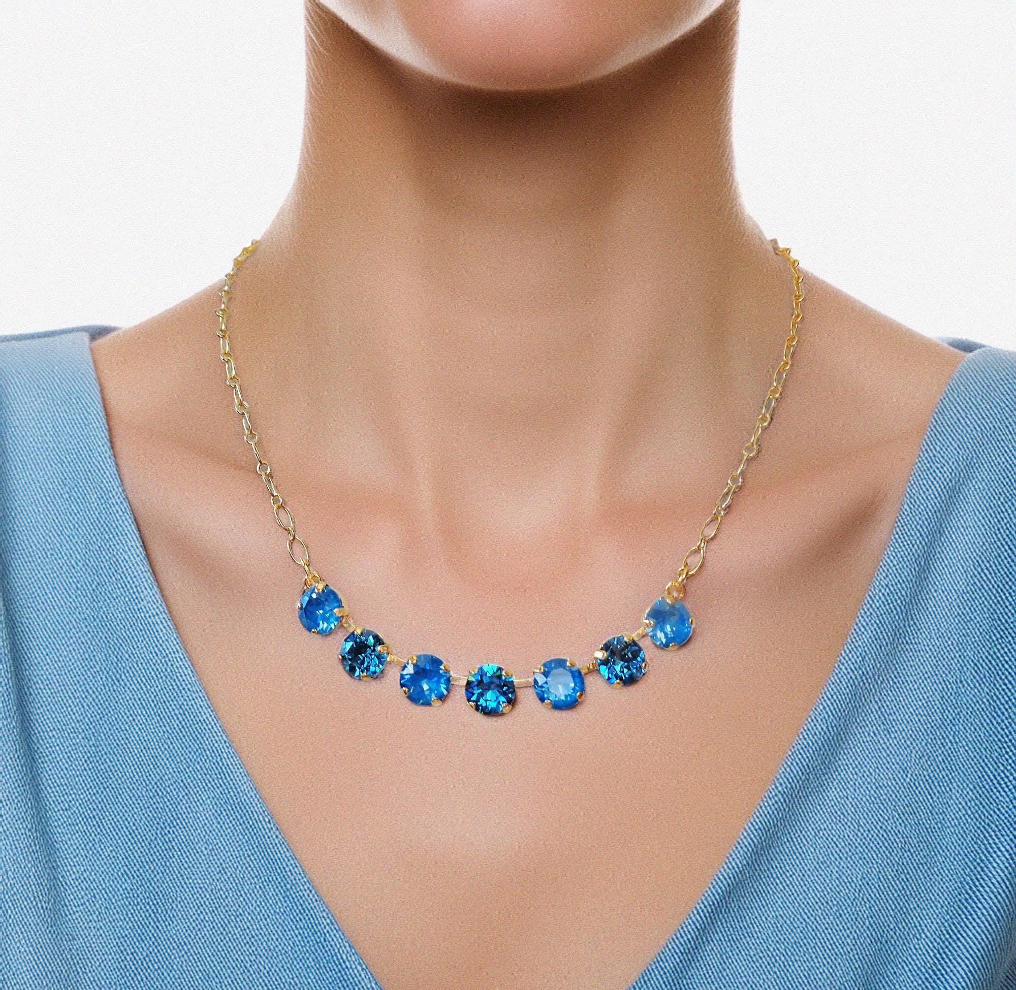 Austrian Crystal Gold Plated Chain Necklace ,teal Blue - Etsy