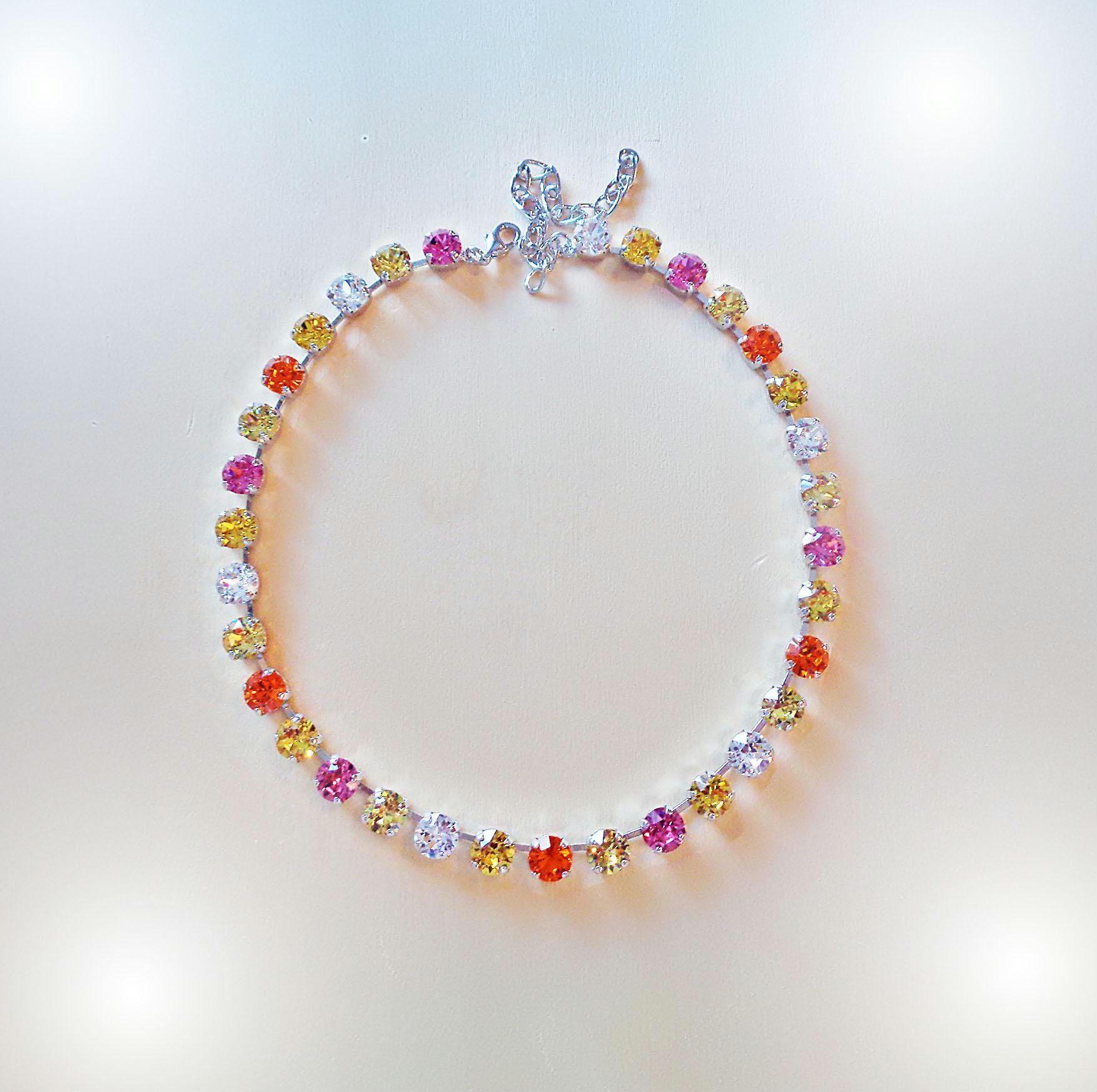 LEMON SUNDAE Austrian Crystal Tennis Necklace, Multicolour