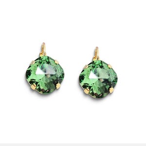 Orecchini in cristallo Swarovski da 12 mm con pietra quadrata fantasia, erinite verde, placcati in oro