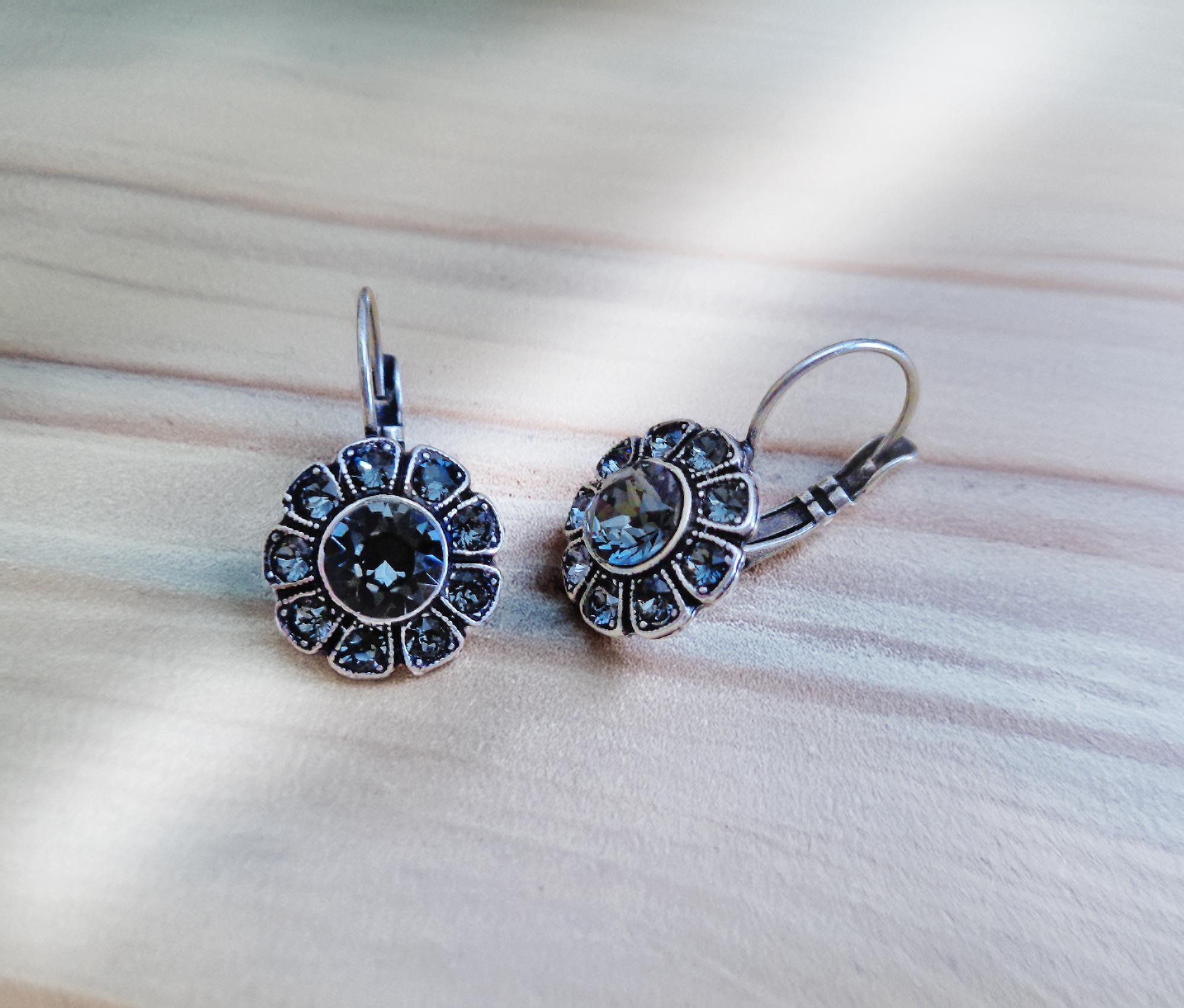 Orecchini Pendenti In Argento 925 Con Cristallo – 6 Colori Disponibili, Modello PGD-368, Nero