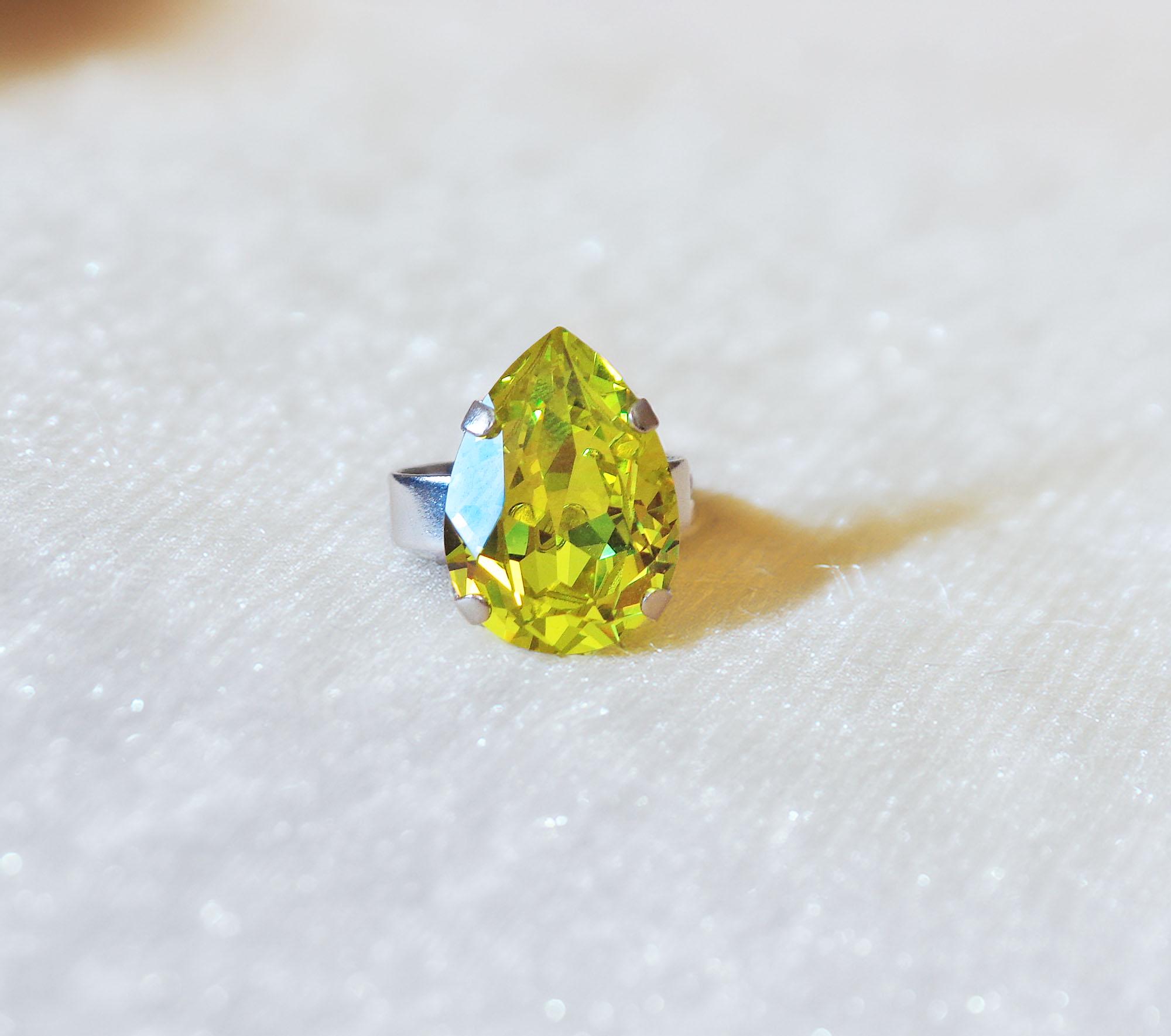 Bague en cristal Swarovski 18X13mm bague en pierre poire fantaisie, jolie bague solitaire verde cítrico