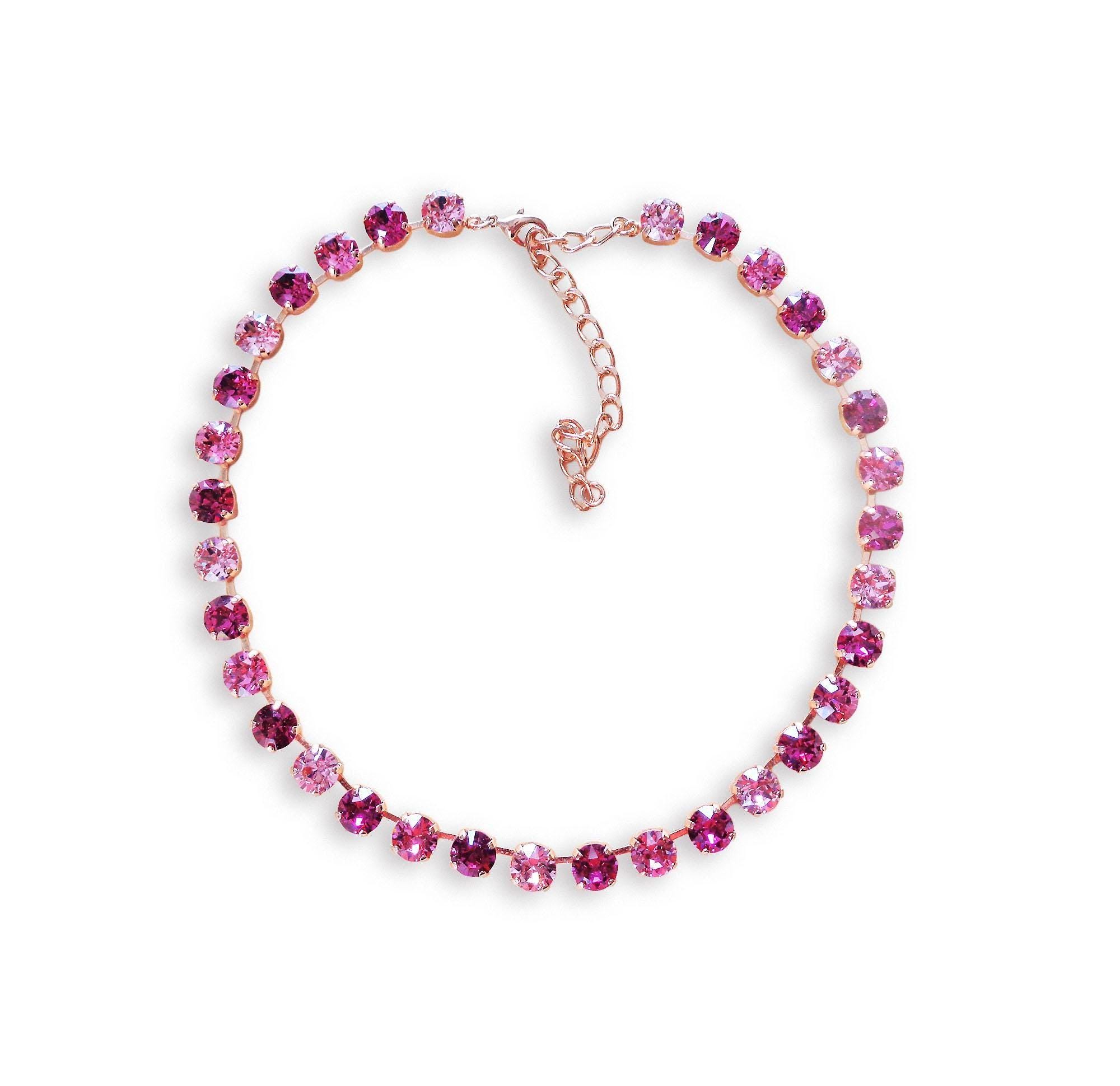 Austrian Crystal Fancy Stone Tennis Necklace,fuchsia,light Rose