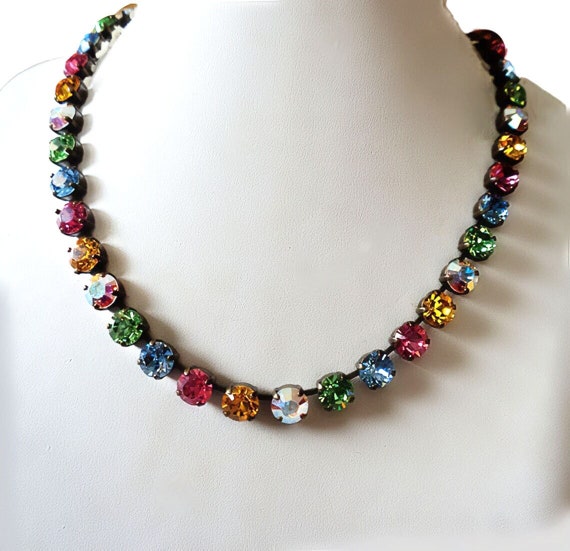 TUTTI FRUTTI Swarovski Crystal 8mm Fancy Stone Necklace Crystal Multicolour Etsy