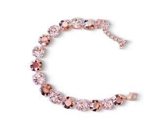 Tennisarmband Swarovski-kristal roze en zijde, roséverguld