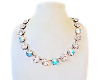 Swarovski-kristall rivoli chokerhalsband, antikmässing, klar kristall AB